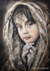Портрет девочки, ребенок, взгляд, рисунок пастелью, Парсаданов