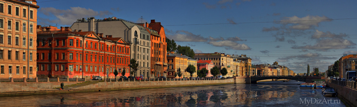 Фонтанка, Санкт-Петербург, панорама, фотопанно, высокое разрешение, солнечная, Saint-Petersburg, St. Petersburg