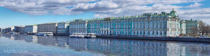 Панорамное фото, Saint-Petersburg, St. Petersburg - Эрмитаж - Hermitage - Зимний дворец, Дворцовая набережная, фотопанно