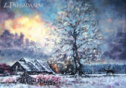 Зимний пейзаж, всадник, картина маслом, реализм, академизм, Парсаданов