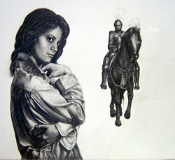 Девушка, рыцарь, всадник, добро и зло, рисунок карандашом, Парсаданов