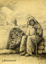 Старец, Лев, Средневековье, Дюрер, рисунок карандашом, Парсаданов