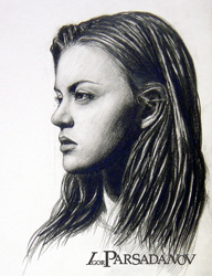 Портрет девушки, рисунок карандашом, красавица, Парсаданов
