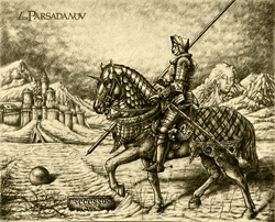 Рыцарь, Durer, рисунок карандашом, доспехи, крепость, всадник, средневековье, Парсаданов