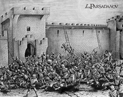 Рыцарское сражение, осада крепости, доспехи, баталия, рисунок карандашом, Парсаданов