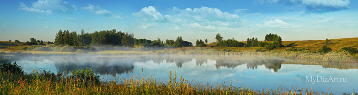 Туман, озеро, лето, красота, панорама, широкоформатное изображение высокого разрешения