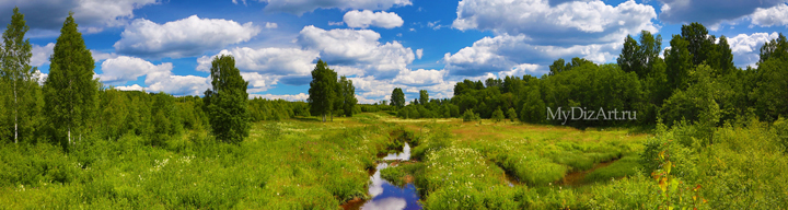 Русский, пейзаж, река, облака, красота, панорама, широкоформатное изображение высокого разрешения