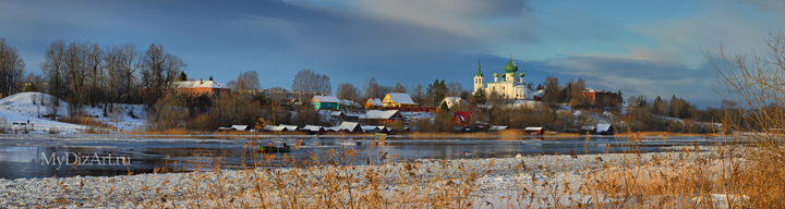 Церковь, Старая Ладога, зима, панорама, широкоформатное изображение высокого разрешения