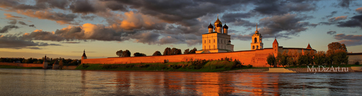 Псков, Троицкий собор, Кремль, Волхов, панорама, широкоформатное изображение высокого разрешения