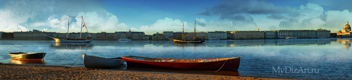Панорамное фото, Saint-Petersburg, St. Petersburg - Эрмитаж - Hermitage - Дворцовая набережная, парусная регата, фотопанно