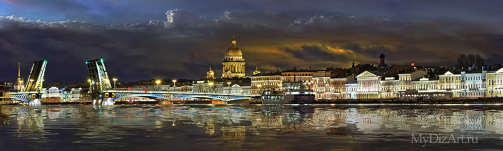 Санкт-Петербург, панорама, фотопанно, Английская набережная, Благовещенский мост, Исаакиевский собор, Saint-Petersburg, St. Petersburg
