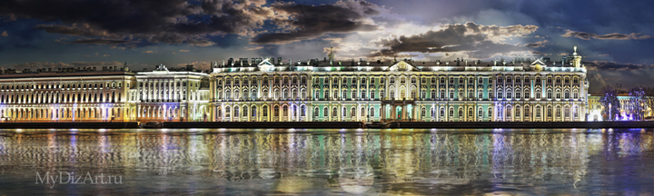 Санкт-Петербург,Зимний дворец, Эрмитаж, ночь, фотопанорама, высокое разрешение, качество, Saint-Petersburg, St. Petersburg