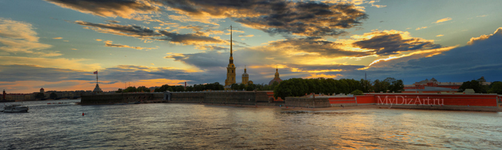 Панорамное фото, Saint-Petersburg, St. Petersburg - Петропавловкая крепость, закат, фотопанно