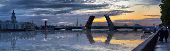 Панорамное фото, Saint-Petersburg, St. Petersburg - Петропавловкая крепость, рассвет, фотопанно