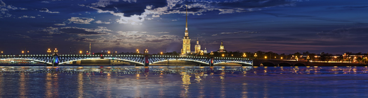 Санкт-Петербург, панорама, фотопанно,  Петропавловка, ночь, Троицкий мост, фонари, Saint-Petersburg, St. Petersburg