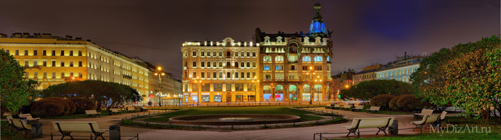 Невский проспект, дом Зингера, Санкт-Петербург, ночь, Saint-Petersburg, St. Petersburg, панорамы, фотопанно