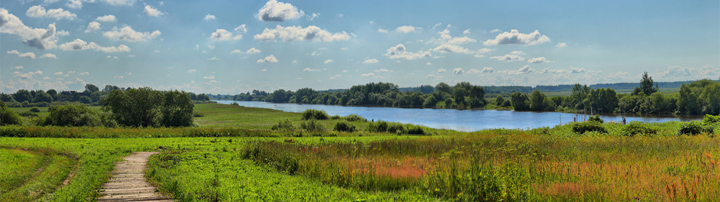 Русский пейзаж, природа, река, фотопанорама, широкоформатное изображение высокого разрешения