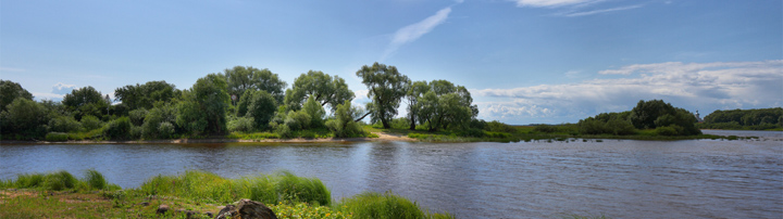 Русский пейзаж, природа, река, фотопанорама, широкоформатное изображение высокого разрешения