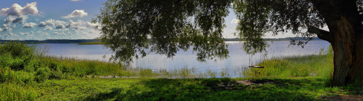 Озеро, русский пейзаж, панорама, широкоформатное изображение высокого разрешения