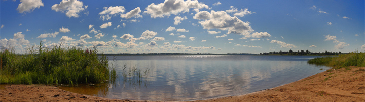 Озеро, штиль, летний пейзаж, панорама, широкоформатное изображение высокого разрешения