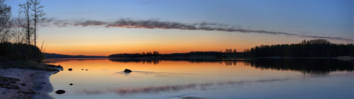 Озеро, сумерки, закат, панорама, широкоформатное изображение высокого разрешения