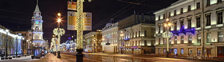 Невский проспект, иллюминация, праздничный, Санкт-Петербург, панорама, фотопанно, Saint-Petersburg, St. Petersburg