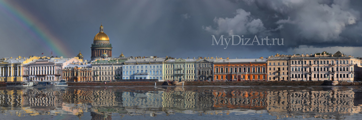 Английская набережная, Исаакиевский собор, радуга, панорама, Saint-Petersburg, St. Petersburg, Английская набережная