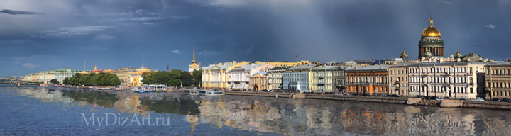 Английская набережная, Исаакиевский собор, дождь, панорама, Saint-Petersburg, St. Petersburg, Английская набережная