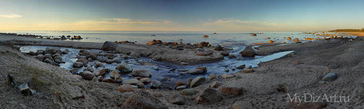 Финский залив, камни, закат, панорама, широкоформатное изображение высокого разрешения
