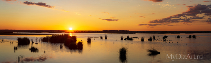 Озеро, закат, панорама, широкоформатное изображение высокого разрешения