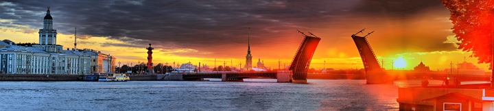 Петропавловская крепость, Дворцовый мост, красный рассвет, панорамы, фотопанно, Saint-Petersburg, St. Petersburg