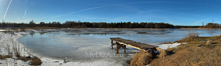 Озеро, весна, лед, панорама, широкоформатное изображение высокого разрешения