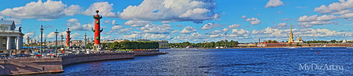 Панорама - Стрелка Васильевского острова - Петропавловская крепость, Saint-Petersburg - St. Petersburg - широкий формат, фотопанно