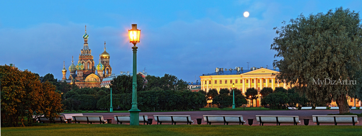 Марсово поле, рассвет, фотопанорама, широкоформатное изображение, Saint-Petersburg, St. Petersburg, Санкт-Петербург