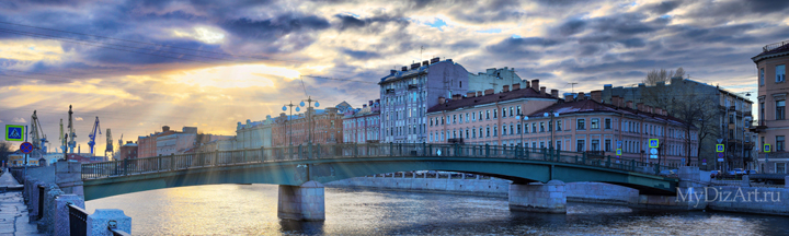 Панорамное фото, широкоформатное изображение города - Фонтанка, Английский мост, фотопанно, Saint-Petersburg, St. Petersburg