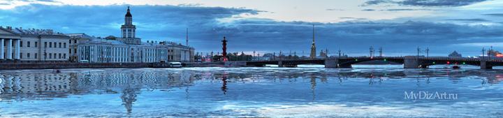 Панорамное фото, фотопанно - Санкт-Петербург - Saint-Petersburg, St. Petersburg - Дворцовый мост - Белая ночь