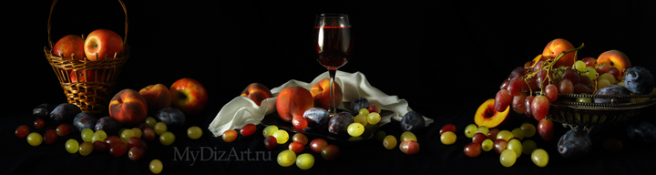 Вино, бокал, фрукты, виноград, персики, винтаж, алкоголь, панорама натюрморта, фотопанорама, фотопанно, натюрморт